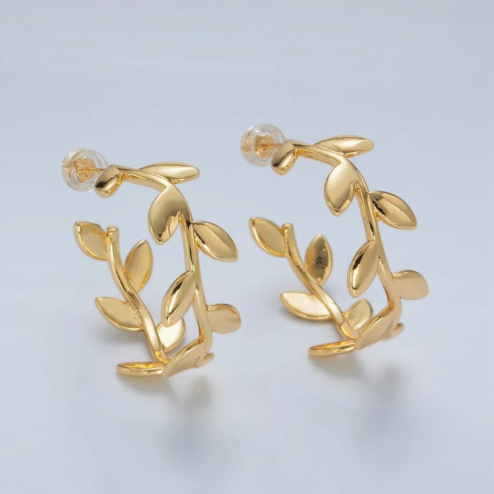 24K Gold Filled Nature Leaf Hoop Earring, Minimalist Nature Leaf Earrings